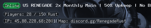 US RENEGADE 2x Monthly Main | 50% Upkeep | No BP Wipe |